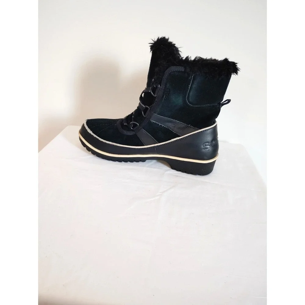 Sorel Women'7.5 Joan of Arctic Black Suede Fur Lined Waterproof Snow Winter Boot